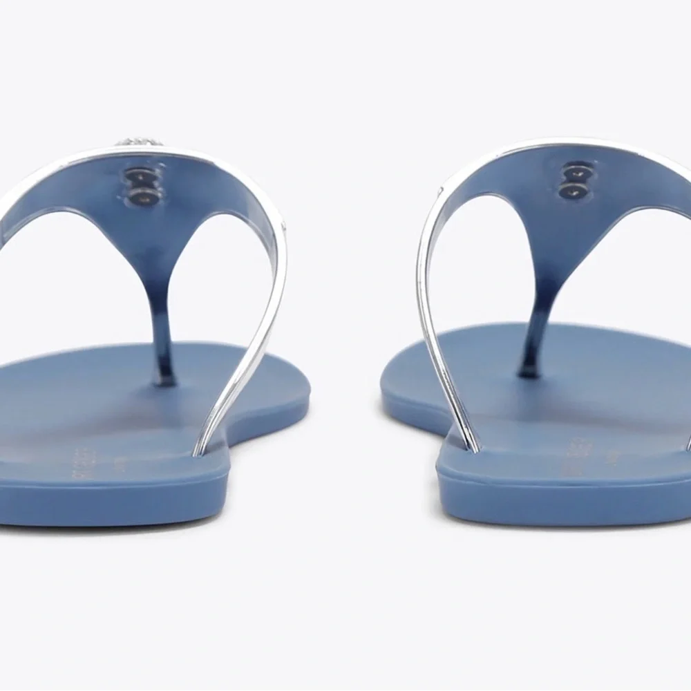 Kurt Geiger London Maddison T-Bar Metallic Silver and Blue Sandals Size 6 NEW - Picture 3 of 14